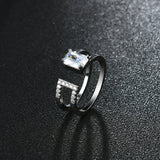 Luxury Double Layer Adjustable Open End Ring Platinum Plated Shiny Zircon Ring for Women