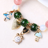 Bohemia Crystal Glass Beaded Bracelets Heart Clock Charm