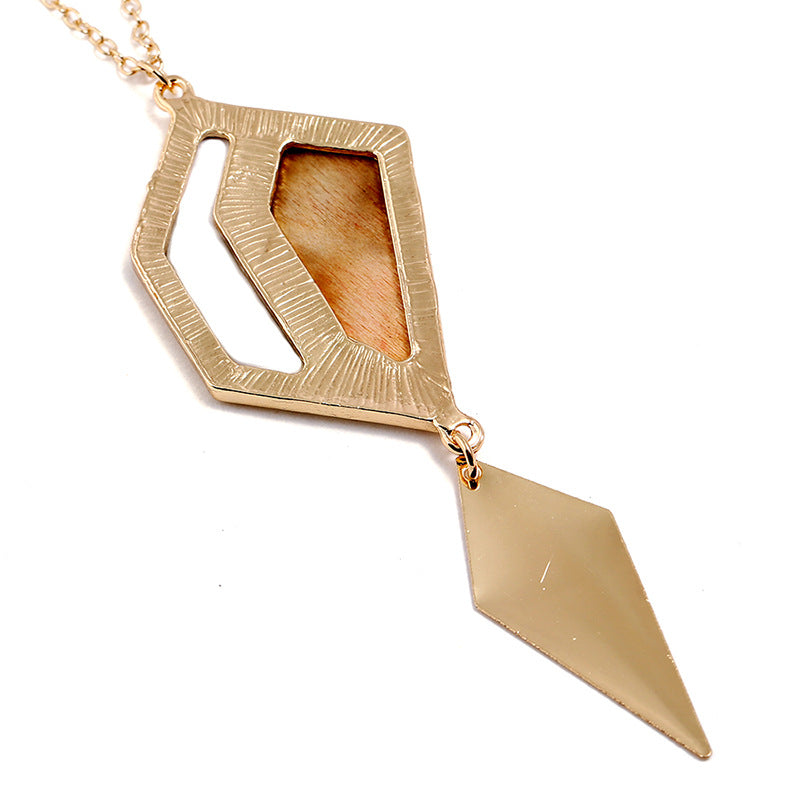 Fashion Geometric Drop Long Necklace Simple Wood Pendant