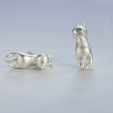 Lovely 925 Sterling Silver Platinum Animal Small Cat Ear Stud Earrings