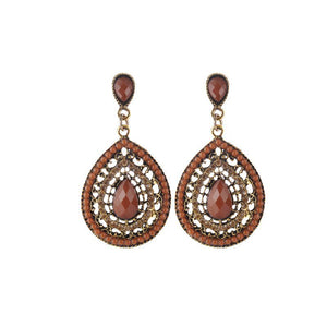 Bohemian Rhinestone Water Drop Pendant Ear Stud Piercing Earrings Clothing Accessories for Women