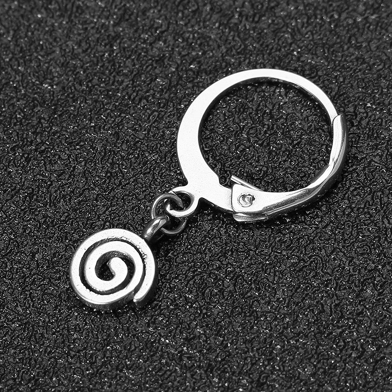 1 Piece Titanium Steel Hoop Earrings Cool 316L Stainless Steel Spiral Circle Pendant Unisex Jewelry