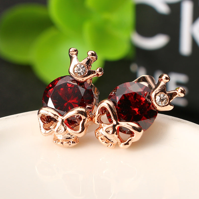 Punk Skull Crown Ear Stud Exquisite Zinc Alloy Rhinestones Earrings for Women