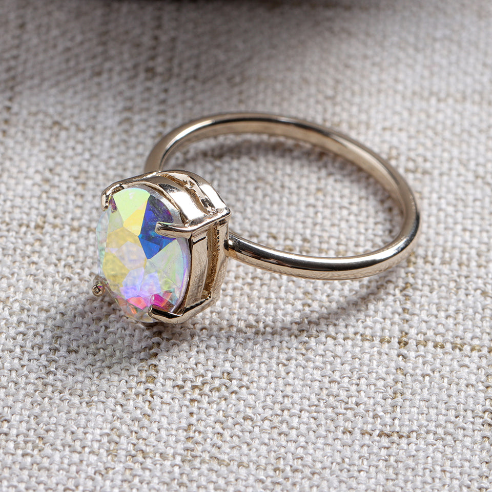 Simple Adjustable Crystal Open Ring Colorful Gemstone Gold