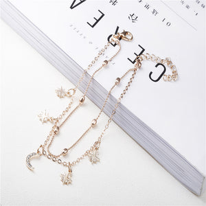 Fashion Sweet Gold Anklet Stars Tassels Two-layer Chain