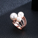 Rose Gold Plated Artificial Pearl Rhinestones Women Finger Rings