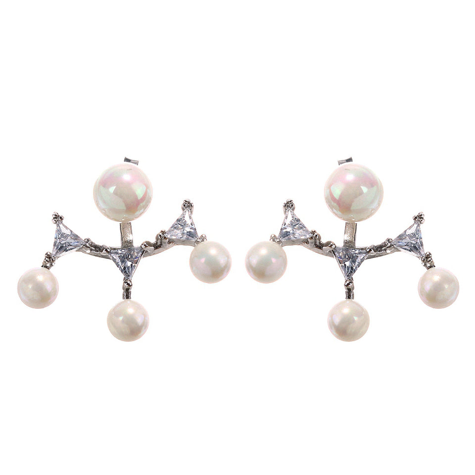 Luxury 925 Sterling Silver Dazzling Zirconia Pearl Earrings