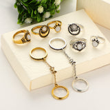 Women's 5 Pcs Vintage Ring Set Gold Silver Moon Opal Gem