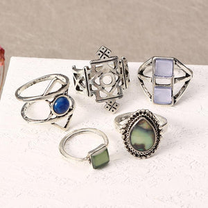 5 Pcs Stylish Bohemian Geometric Alloy Resin Ring Set Jewelry for Women