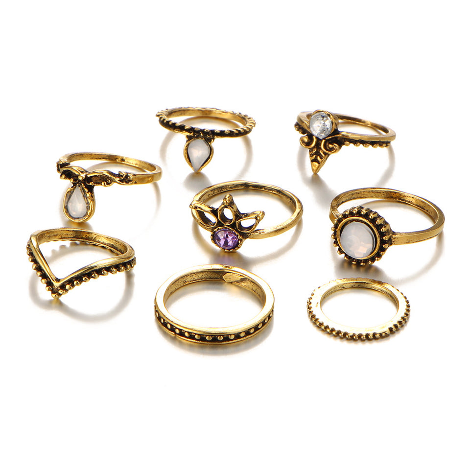 8 Pcs  Women Trendy Crystal Geometric Gem Knuckle Ring Set