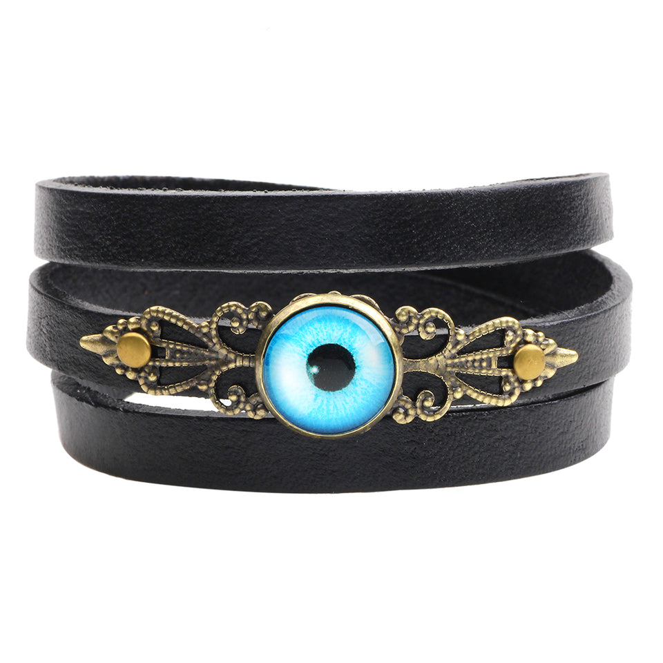 Unisex Genuine Leather 3 Layers Eye Map Adjustable Bracelet