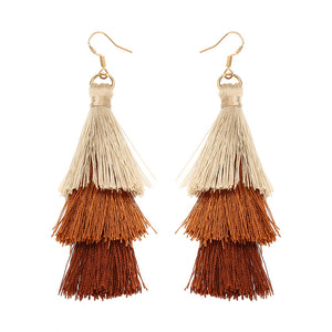 Women's  Bohemian Tassel Earrings Hand-made Three Layers Different Color Ear Drop Unique Gift