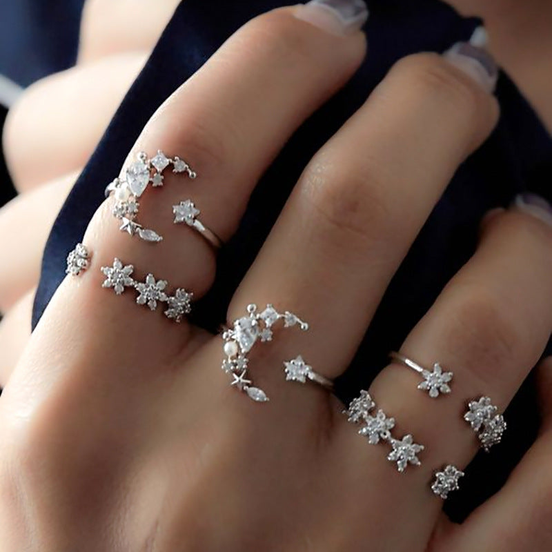 5Pcs Fashion Ring Sets Bohemian Finger Ring Simple Moon Star