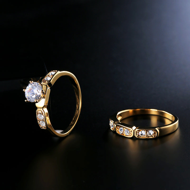 2PCS Trendy Zircon Ring Set Gold Plated Fine Copper Eco Friendly Anallergic Accessories