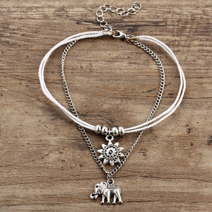 Vintage Multilayer Elephant Sun Charm Anklet Bohemian