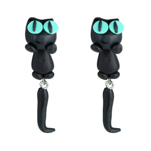 Cute Animal Black Cat Stud Little Kitty Soft Clay Earrings