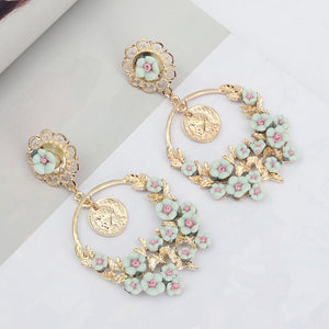 Vintage Flower Exaggerated Ear Drop Women Earrings 