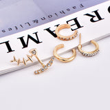 4Pcs Geometric Gold Earring Set Fish Bone Rhinestones