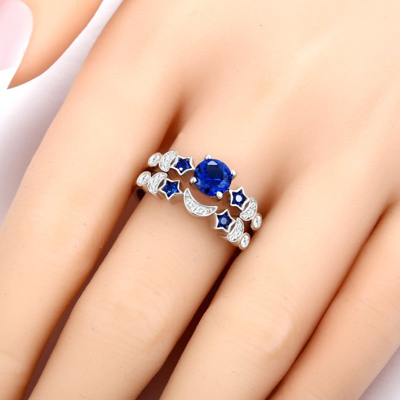 Trendy Sapphire Star Moon Ring Set Jewelry Gift for Women