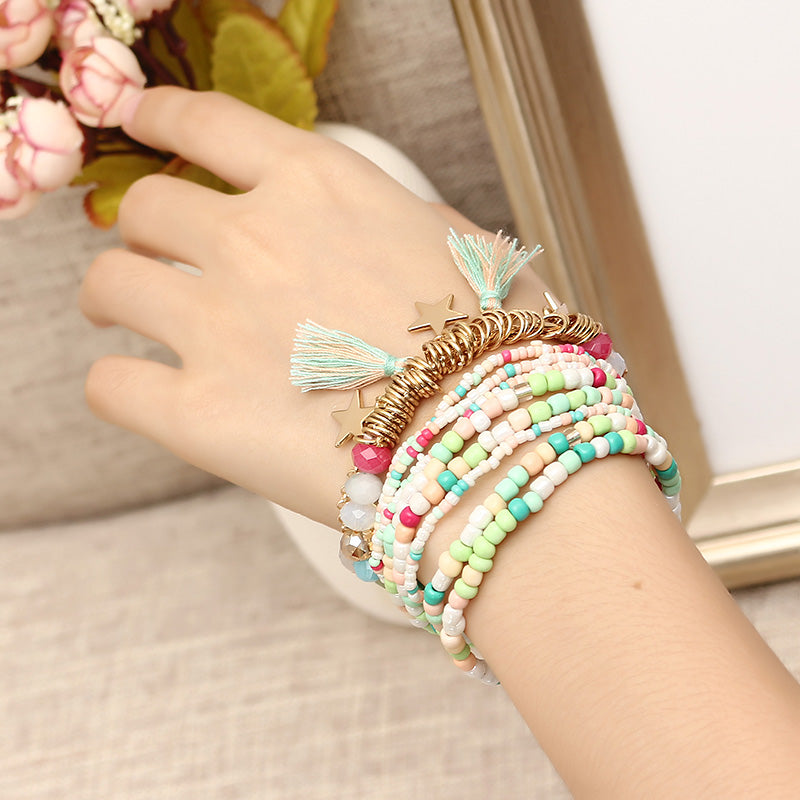 Bohemian Women's Bracelet Tassel Star Crystal Beads Bracelet Gift for Women