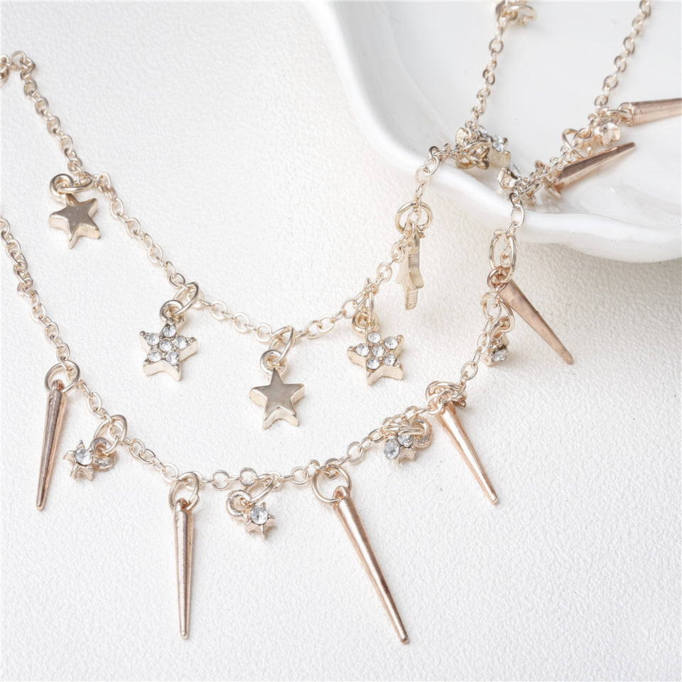 Fashion Sweet Gold Anklet Stars Tassels Two-layer Chain