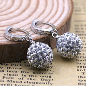 Silver Plated Zircon Ball Dangle Drop Hoop Earrings Women Jewelry