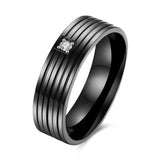 Black Zircon Stripe Simple Gift Couple Lover Love Stainless Steel Finger Ring Women Men