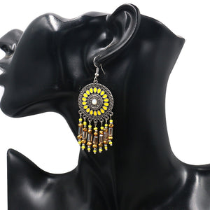 Bohemian Sunflower Earrings Round Geometric Beads Ear Drop