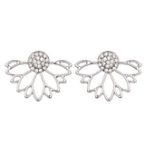 Trendy Rhinestone Earrings Hollow Lotus Double Side Ear Stud