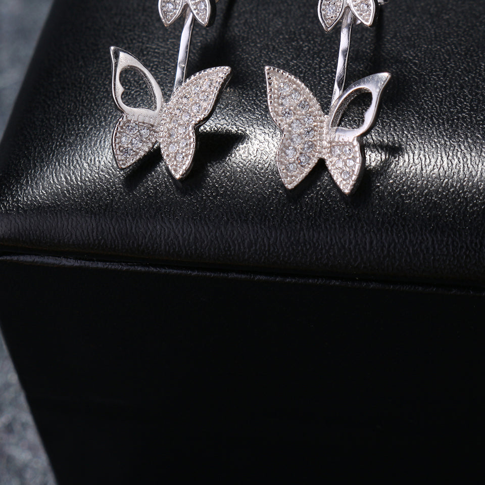 Sweet 925 Sterling Silver Rose Gold Earrings Butterfly