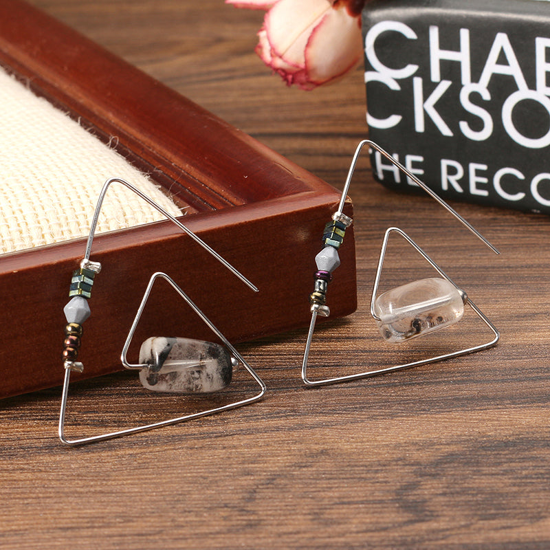 Retro Geometric Triangle Natural Crystal Stone Women Earrings