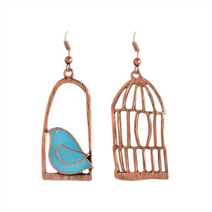 Blue Grey Bird Birdcage Fashion Asymmetric Women Earrings