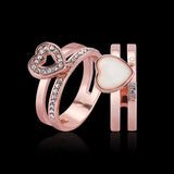 2pcs Heart Shape Enamel Rhinestone Rose Gold Engagement Ring Fine Jewelry for Women