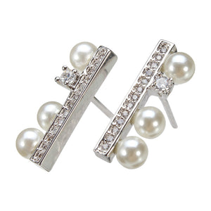 Simple Rhinestone Crystal Pearl Ear Stud Earrings Gold Silver Plated