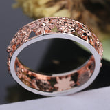 Sweet Rose Gold Flower Hollow Engagement Ring Wedding Ring