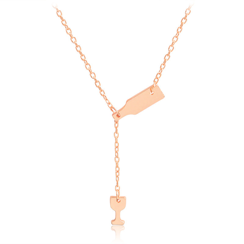 Pendant Necklace Elegant Chain Beer Wineglass Silver