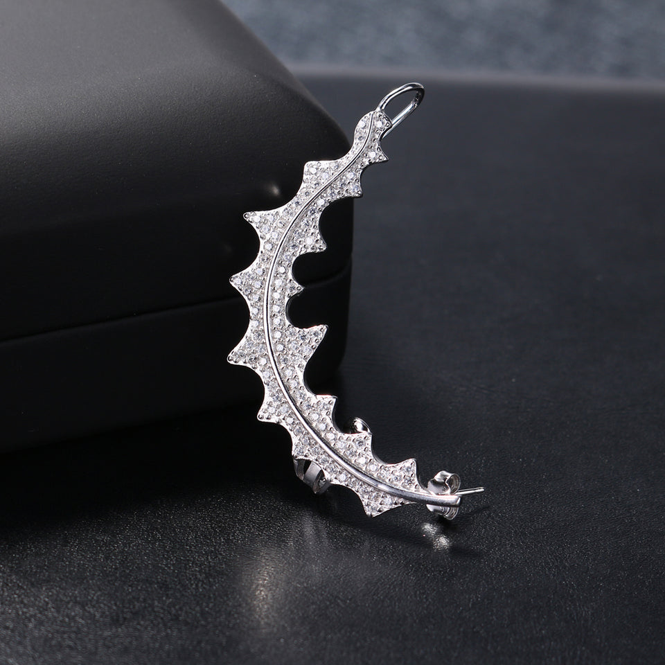 925 Sterling Silver Earrings Leaf Full Zirconia Ear Cuff