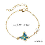 Elegant Enamel Butterfly Charm Rhinestone Pearl Bracelets