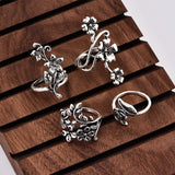 4 Pcs Ring Set Bohemian Flower Silver Rings for Women