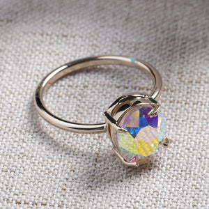 Simple Adjustable Crystal Open Ring Colorful Gemstone Gold