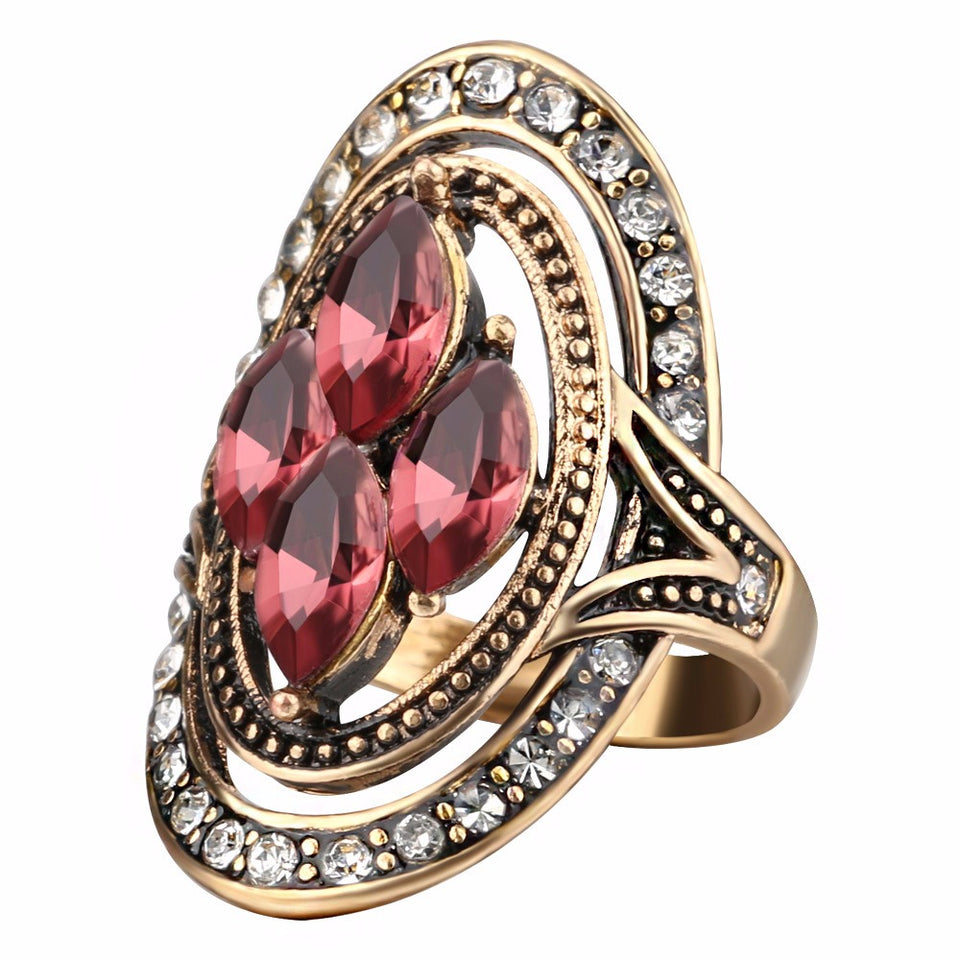 Bohemian Red Gemstone Crystal Finger Rings for Women