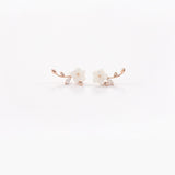 Sweet Flower Leaf White Zircon Crystal Ear Stud Earrings Women Jewelry