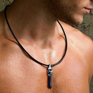 Unisex Stainless Steel  Chain Black Leather Cord Rope Necklace