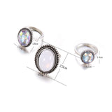 3Pcs/set Statement Silver Color Ring Set Big Gem Stone