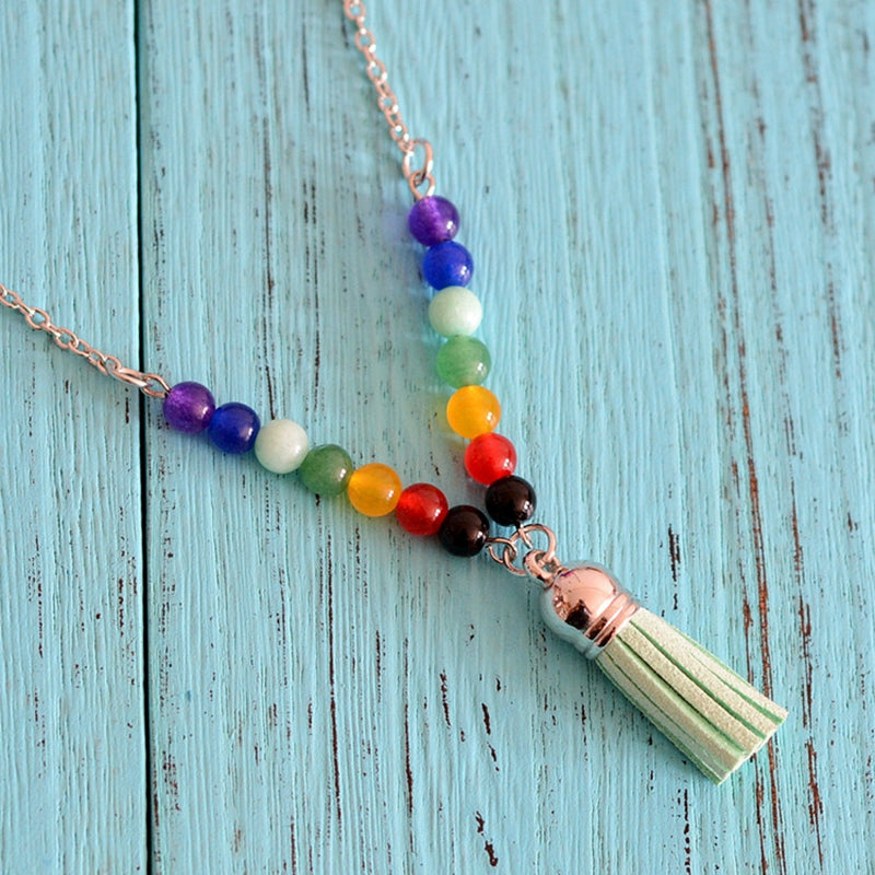 Fashion Natural Stone Colorful Buddha Beads Tassel Necklace