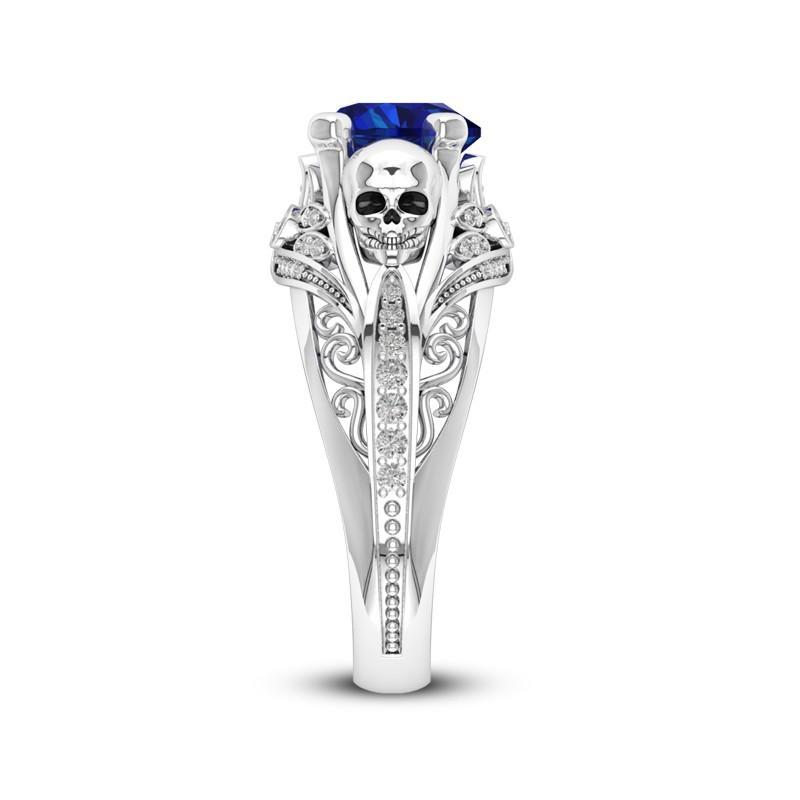 Unique Blue White Zirconia Rings Punk Heart Skull