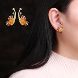 Luxury Butterfly Gold Earring Sweet Ceramic Rhinestones