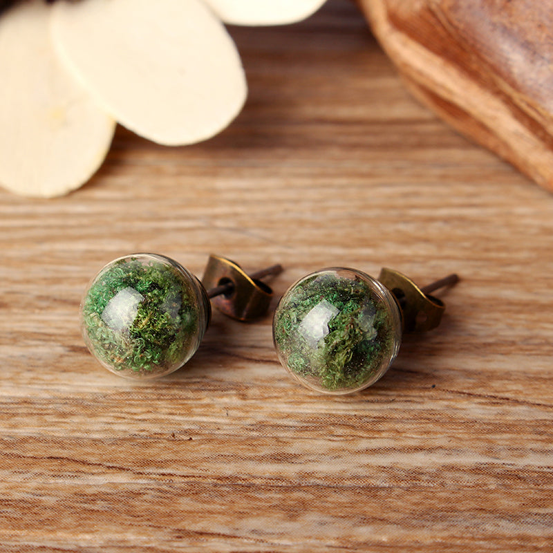 Natural Art Cute Ear Stud Moss Dandelion Lavender Dry Flower Earrings 