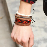 Unisex Adjustable Leather Wax Rope Multilayer Bead Bracelet