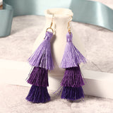 Women's  Bohemian Tassel Earrings Hand-made Three Layers Different Color Ear Drop Unique Gift 